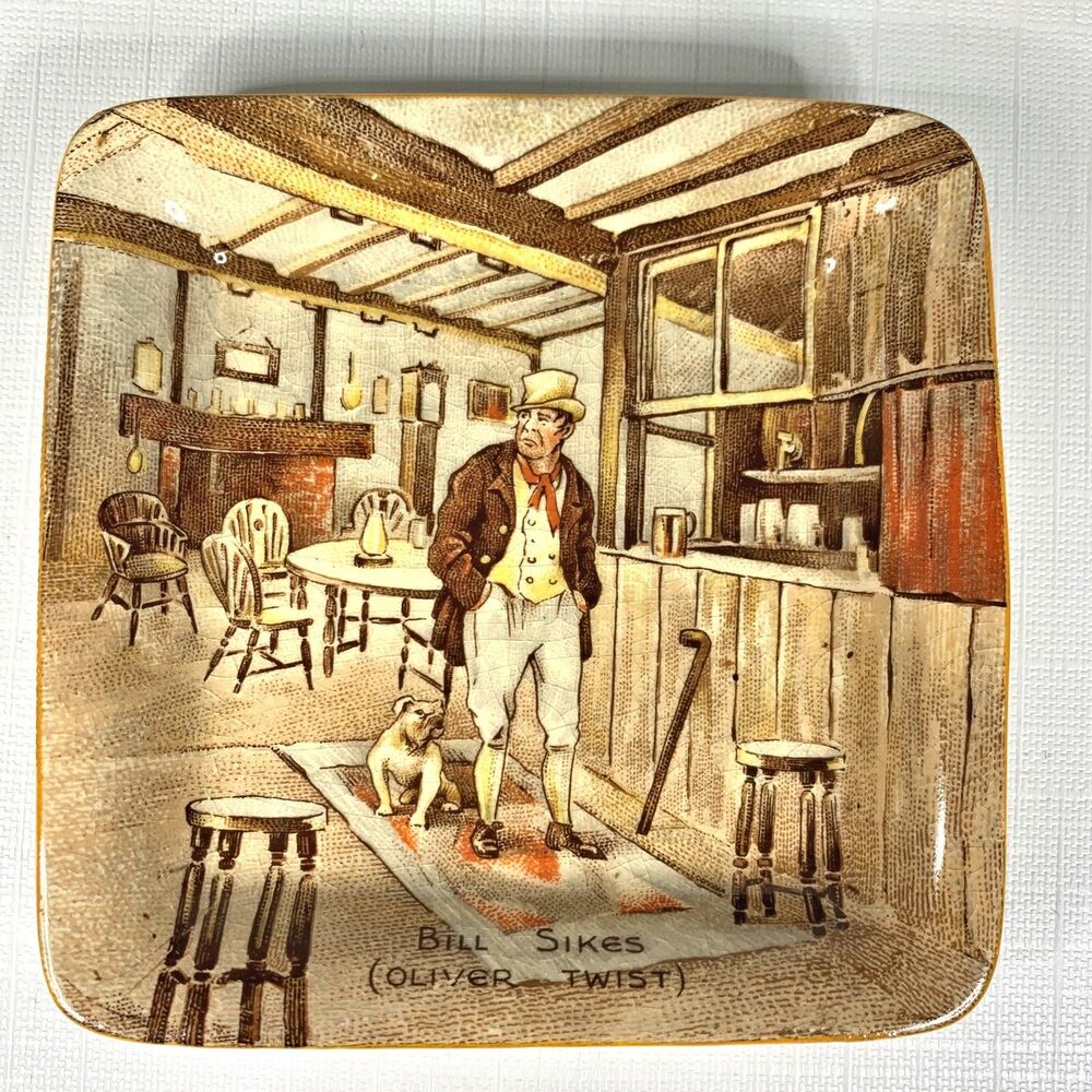 New Hall Oliver Twist Litho Print Ashtray Made England Bill Sikes Cottage Vtg